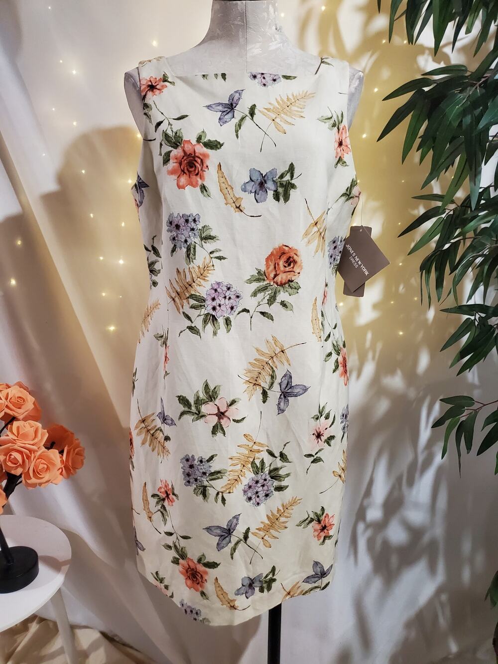 Vtg Jones New York NWT Linen Blend Floral Sheath Dress Size 12 Bloomcore Cottage